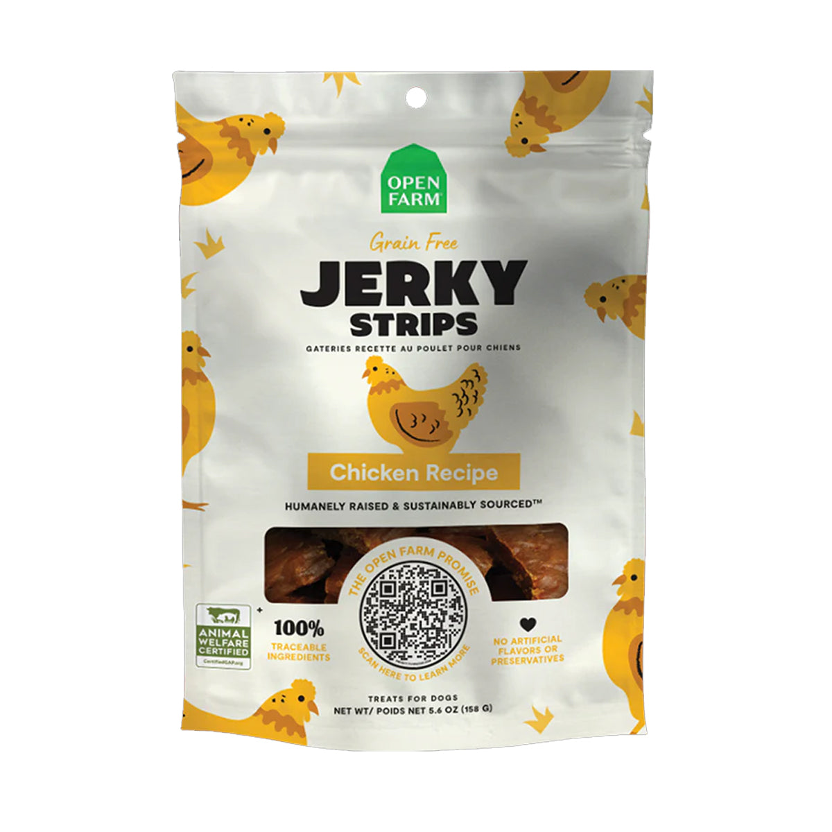 Open Farm Grain Free Jerky Strips Chicken Dog Treat 158g