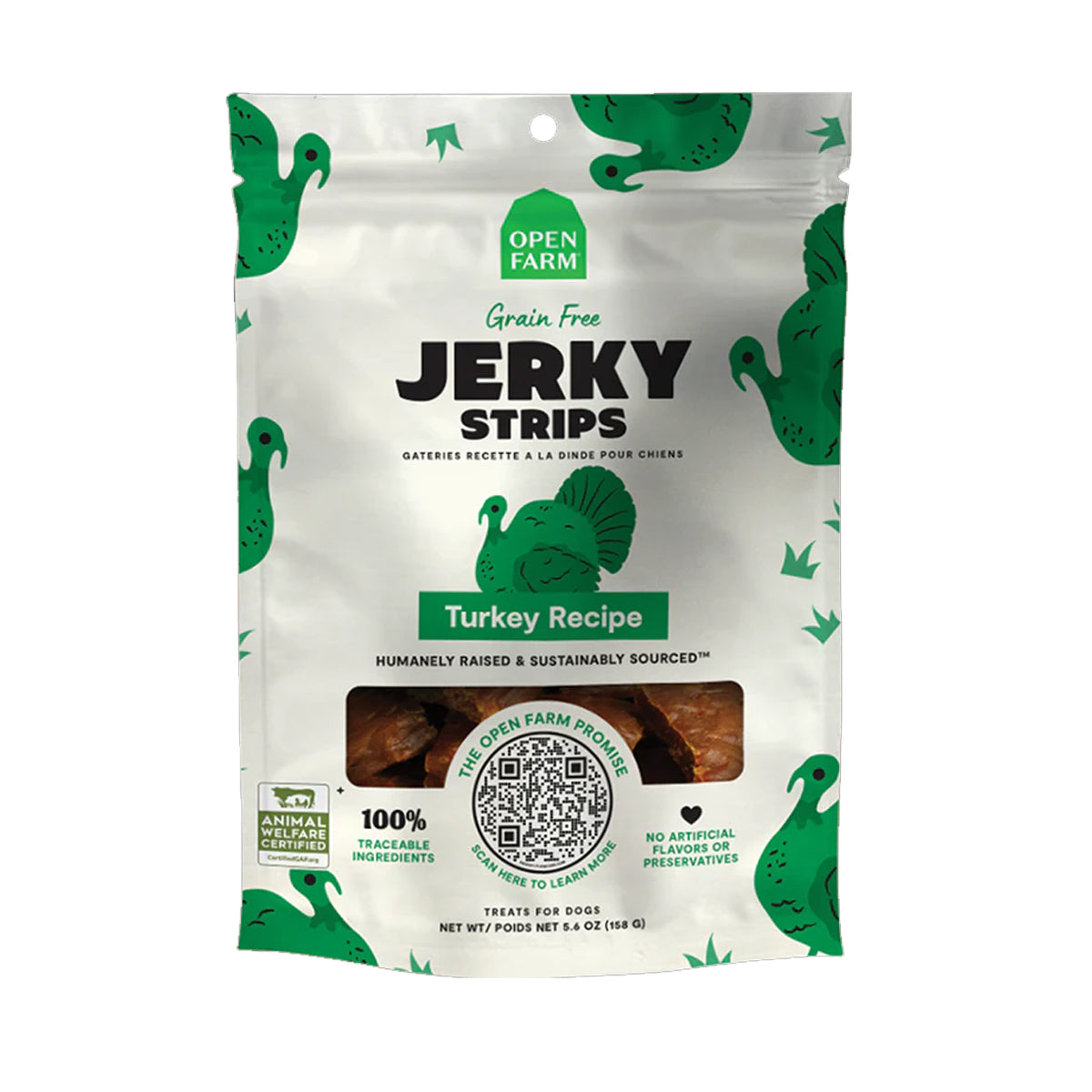 Open Farm Grain Free Jerky Strips Turkey Dog Treat 158g