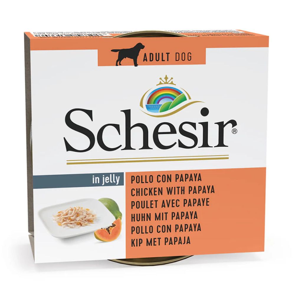 Schesir Dog Wet Food – Chicken Fillets with Papaya, 150g Can*14pc
