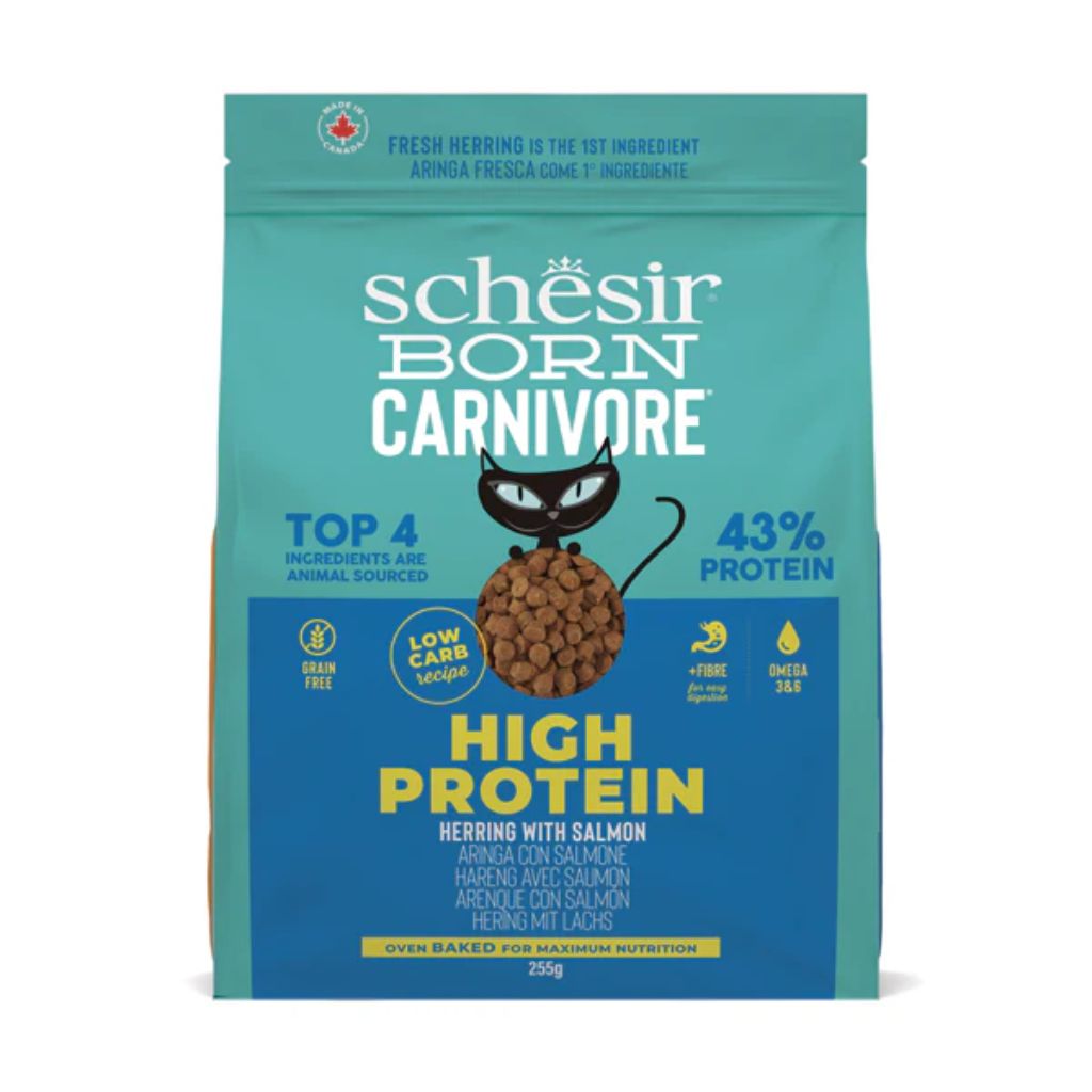 Schesir Born Carnivore Grain-Free High-Protein Dry Cat Food 255g – Herring & Salmon Oven-Baked Formula