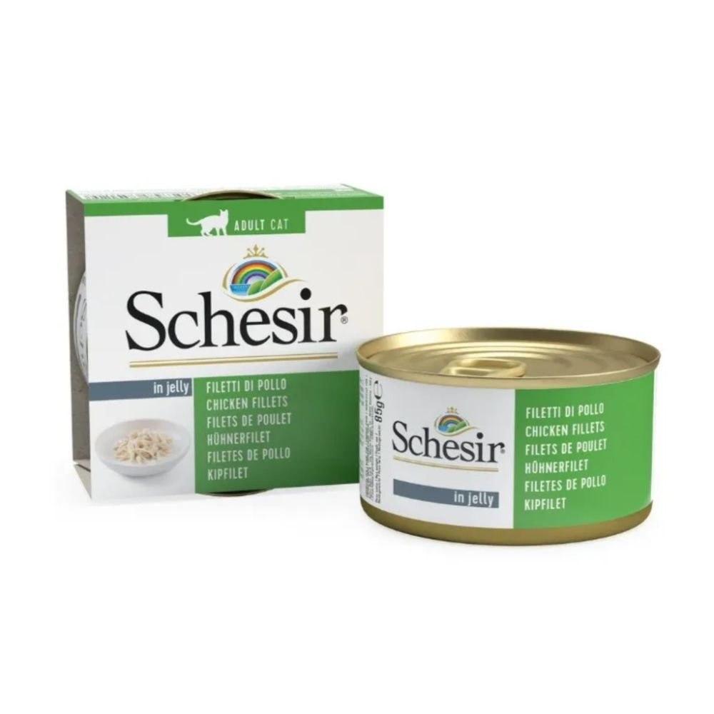 Schesir Cat Wet Food Chicken Fillets 85g – 14-Pack Natural Premium Wet Food for Adult Cats