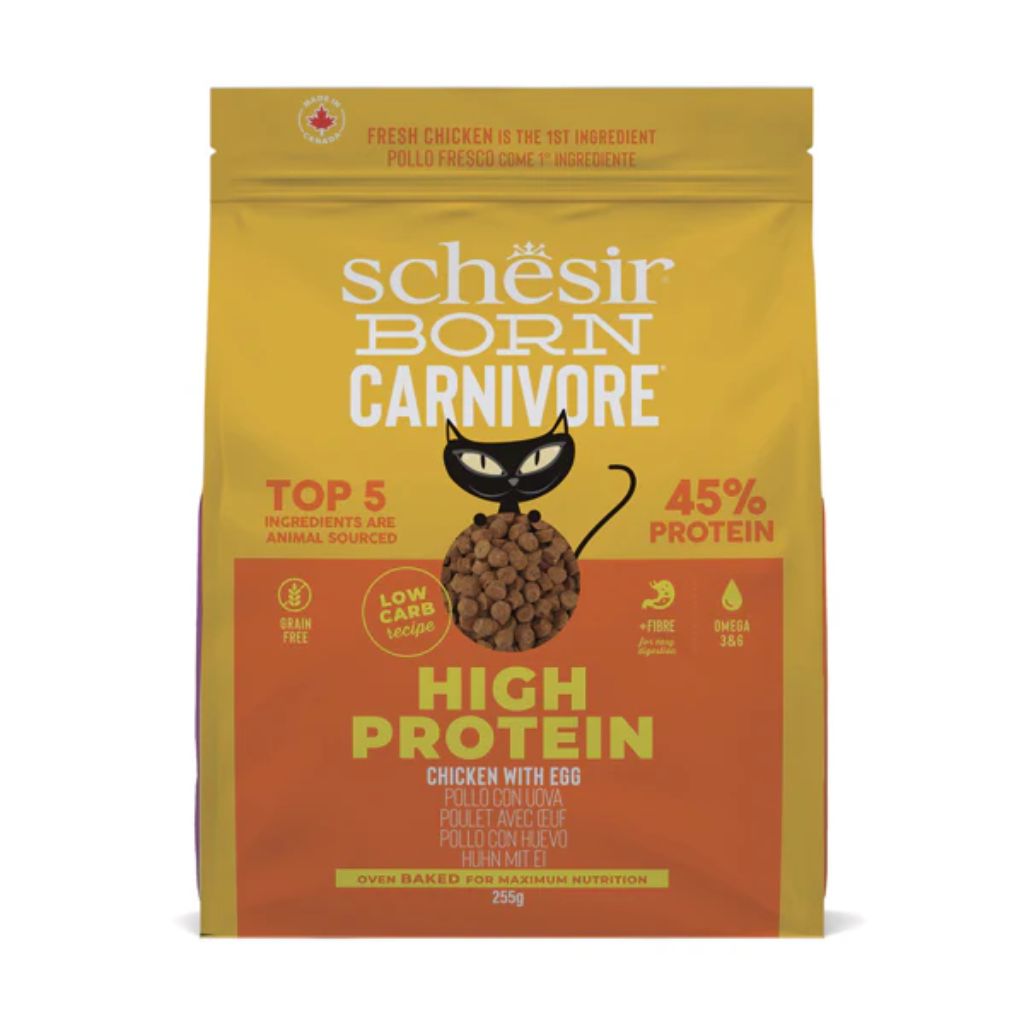 Schesir Born Carnivore Grain-Free High-Protein Dry Cat Food 255g – Chicken & Egg Oven-Baked Formula