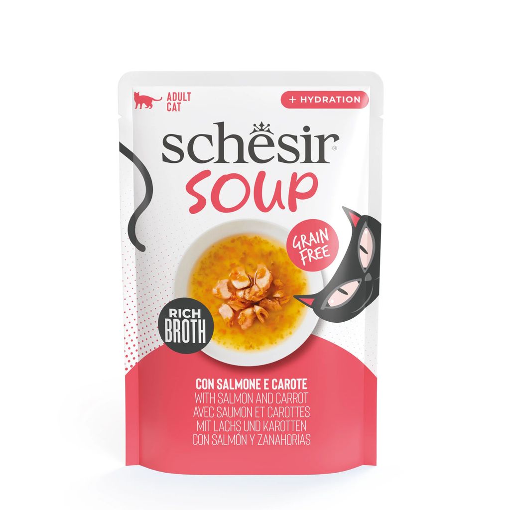 Schesir Cat Soup Wet Food Salmon & Carrot 40g – 12 Pack Pouches