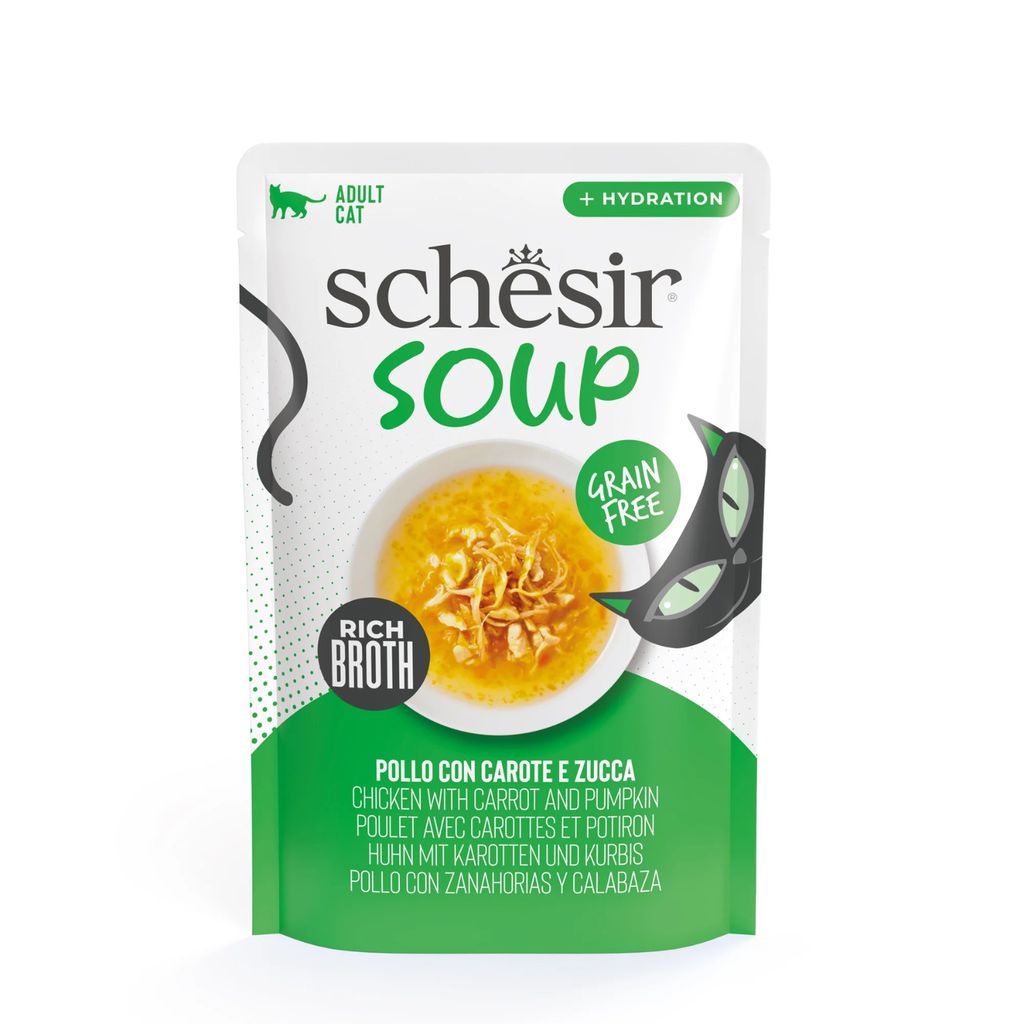 Schesir Cat Soup Wet Food Chicken & Pumpkin 40g – 12 Pack Pouches