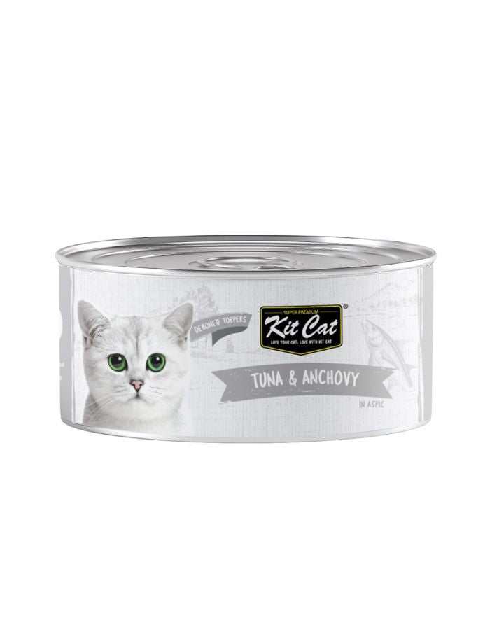 Kit Cat Deboned Tuna & Anchovy Toppers 80g – 1 Box (24pcs) | Grain-Free Wet Cat Food for All Life Stages