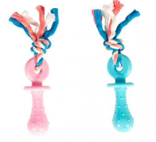 Duvo+ Dogtoy Puppy Tpr Teether With Cotton Rope 18 CM (Pink/Blue)