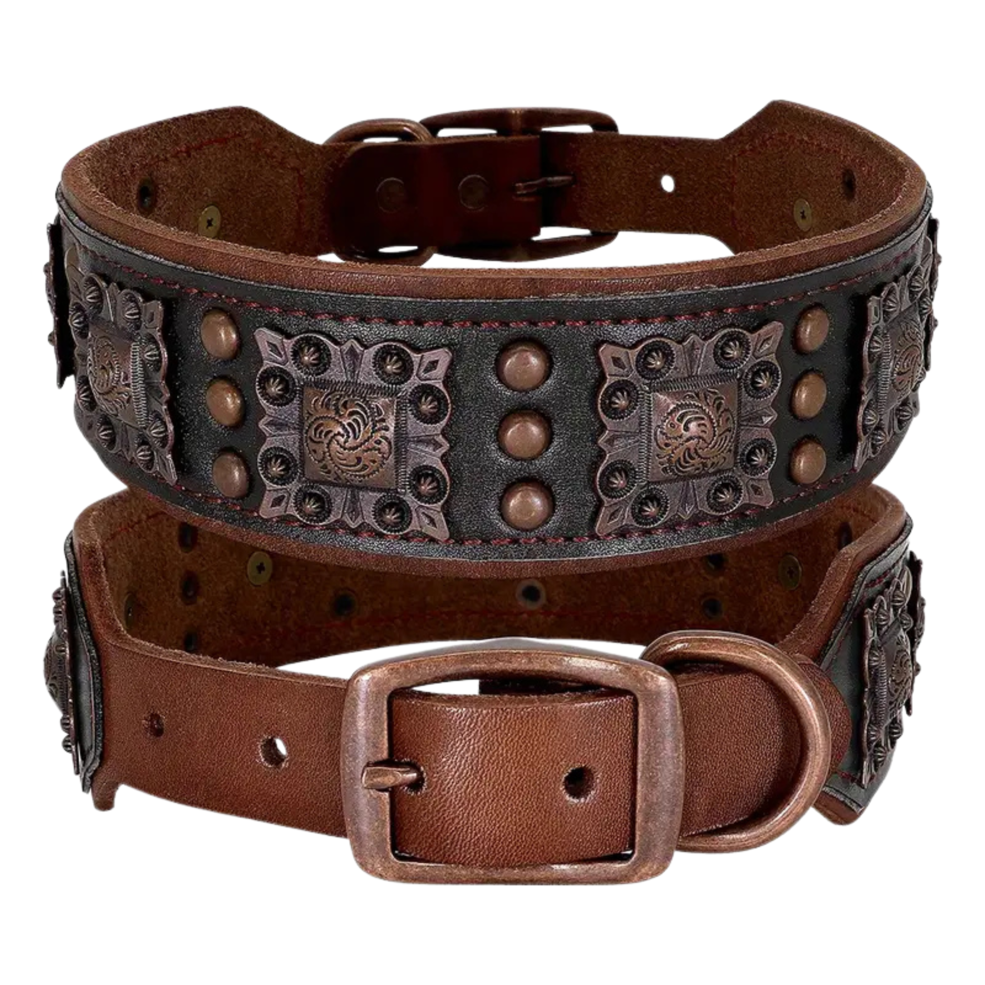 Black Studded Leather Dog Collar for Medium and Large Dogs - XL