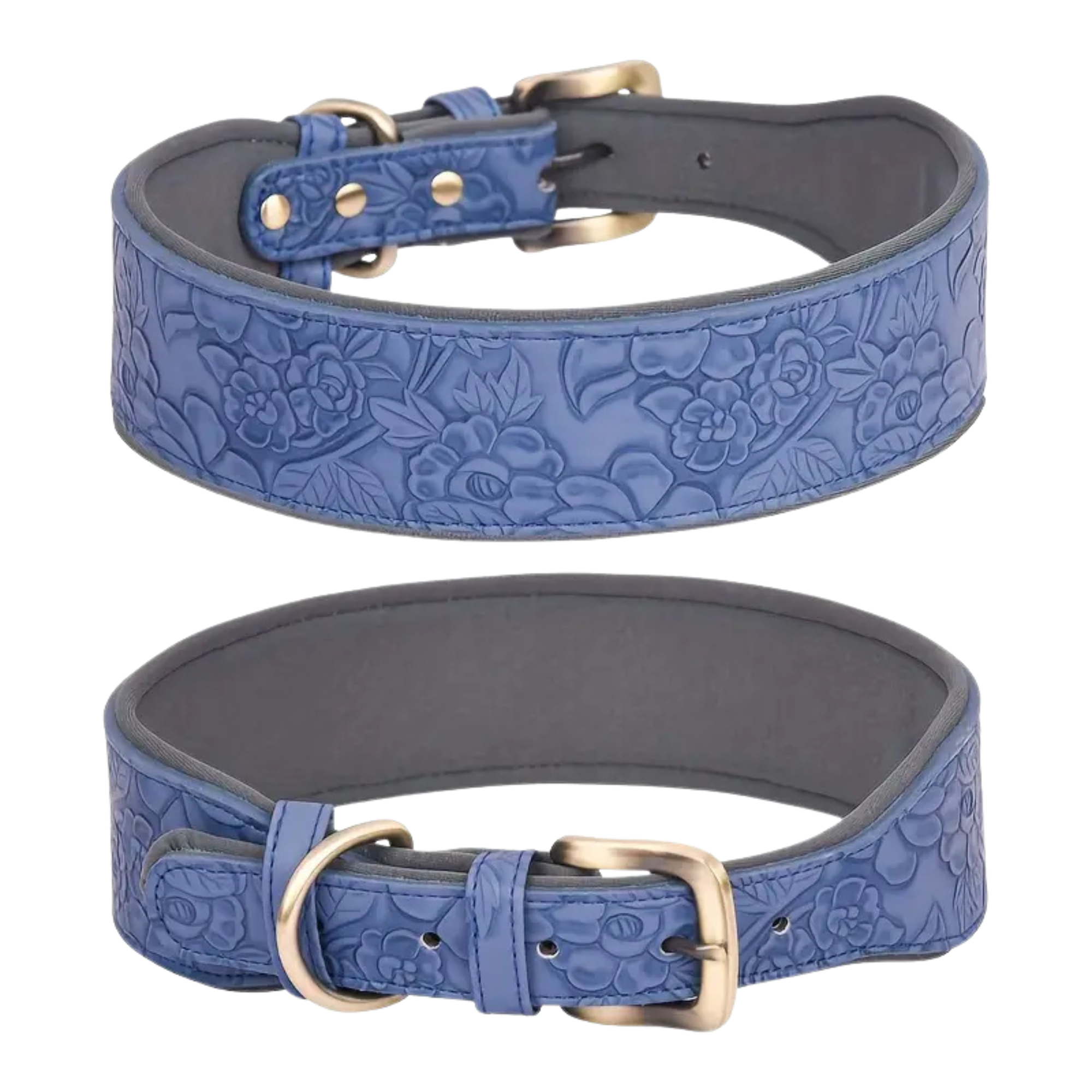Vintage Leather Dog Collar for Medium & Large Dogs - Blue - XLarge