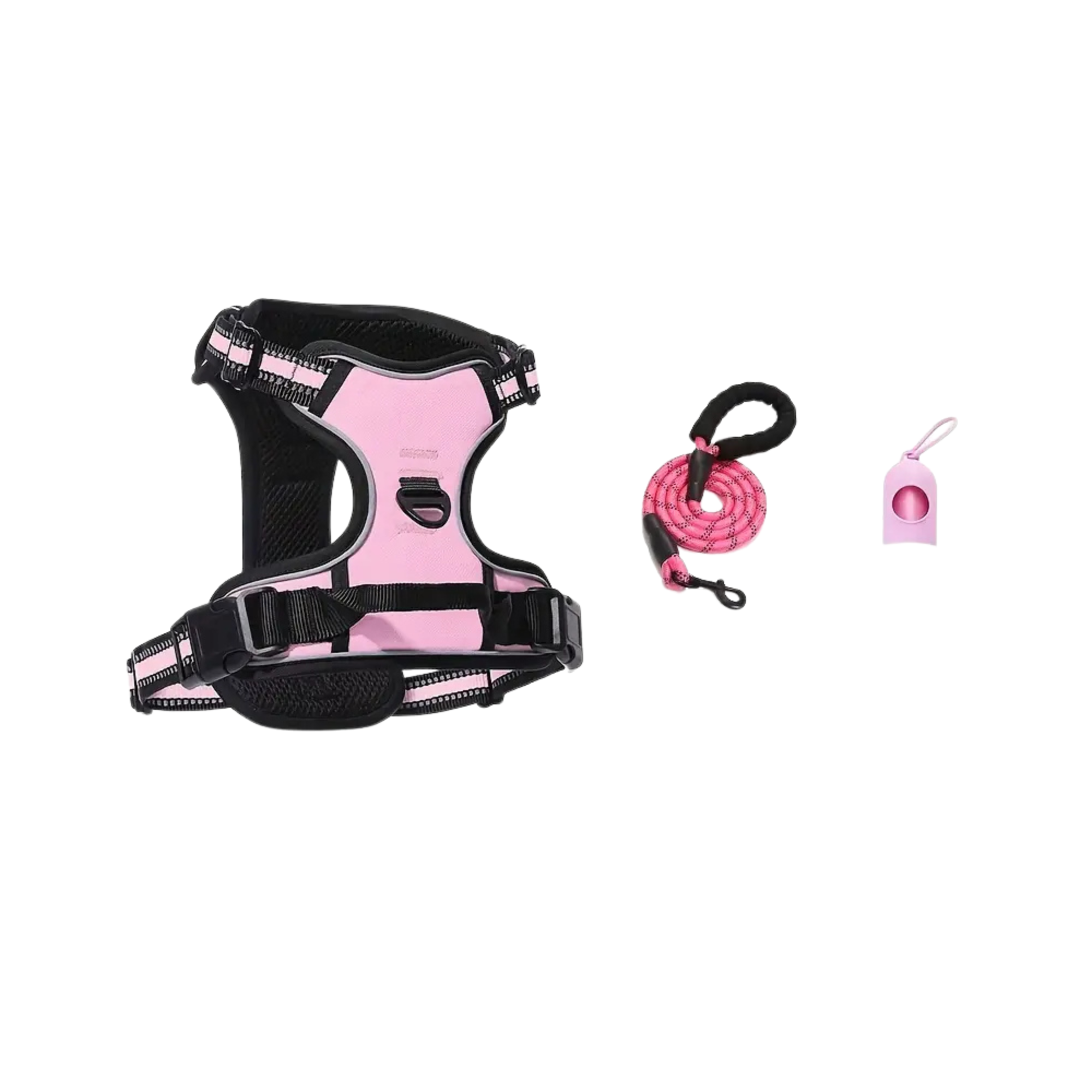 3pc Dog Harness with Leash & Bag Dispenser (Pink) - XL