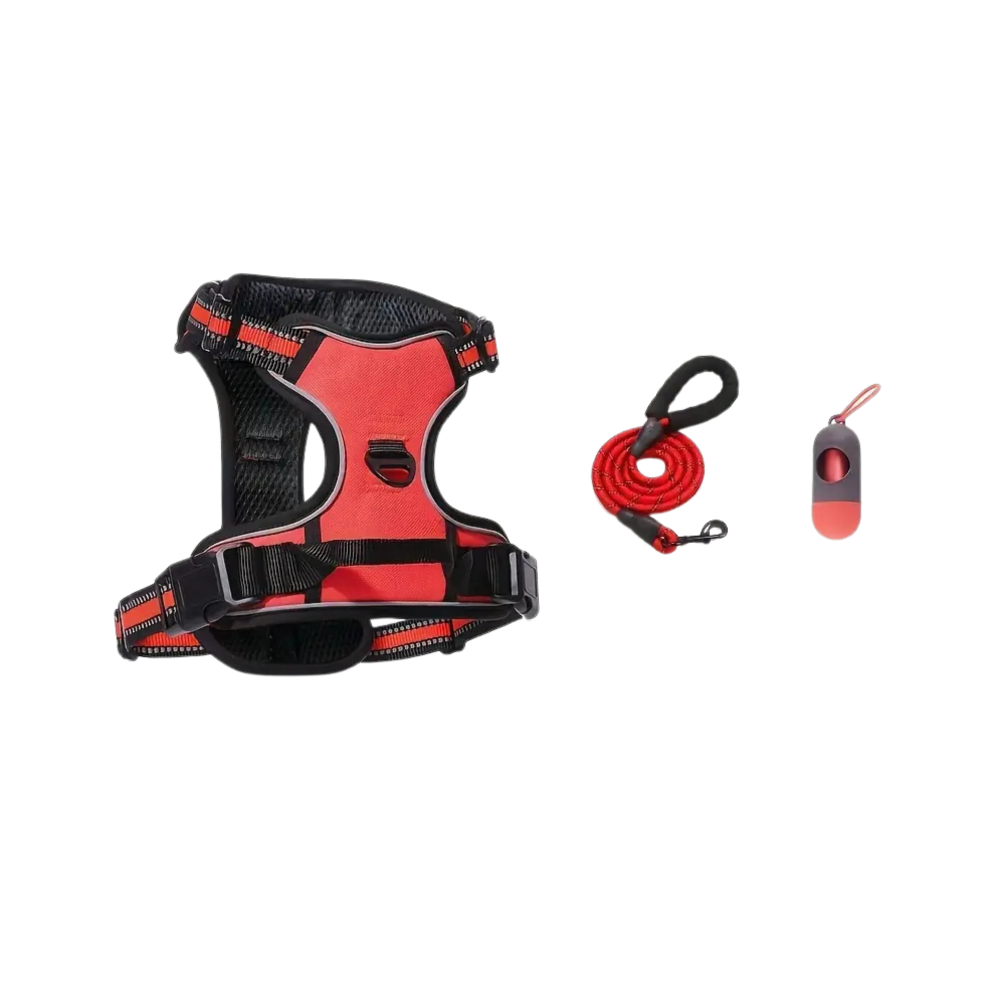 3pc Dog Harness with Leash & Bag Dispenser (Red) - XL