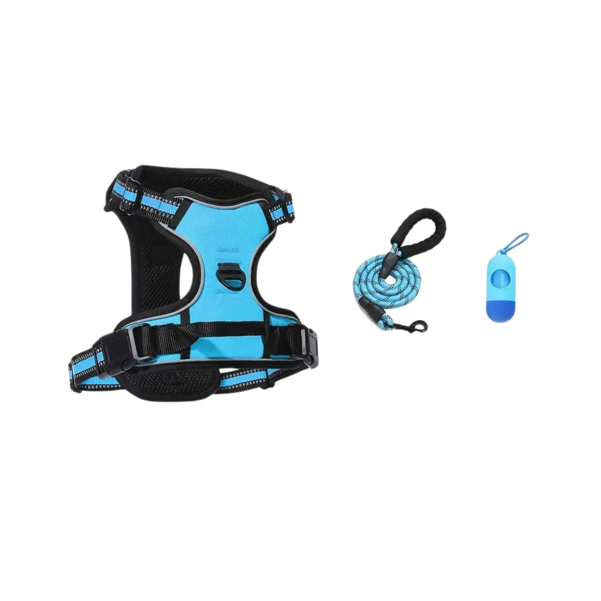 3pc Dog Harness with Leash & Bag Dispenser (Blue) - Small