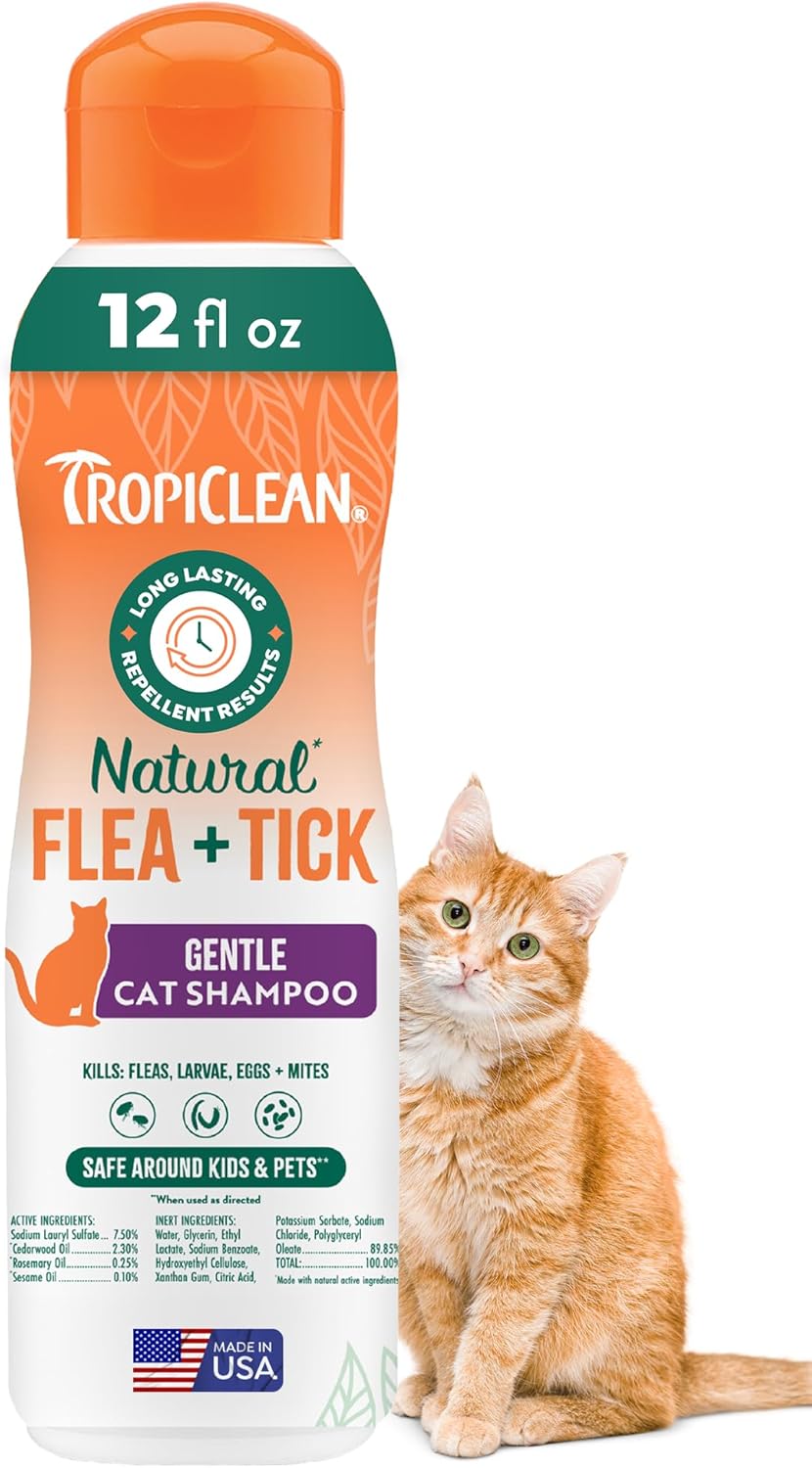 TropiClean Natural Flea + Tick Gentle Cat Shampoo, 12oz