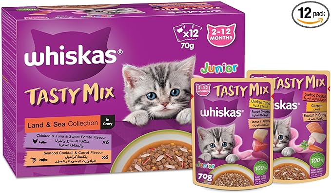 Whiskas Tasty Mix Land & Sea Collection Wet Cat Food – 12X70G