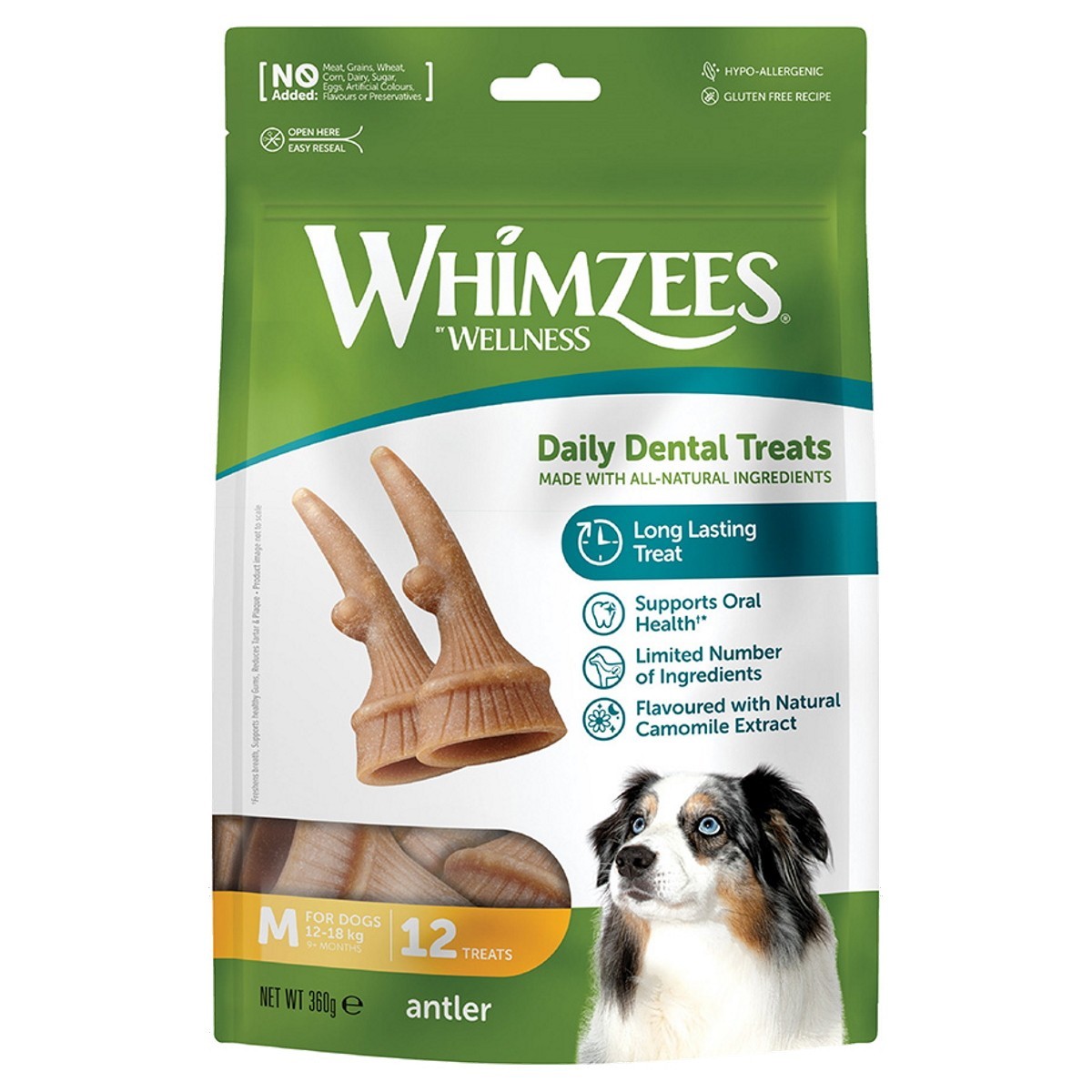 WHIMZEES Occupy Antler Natural Dental Chews for Dogs - Medium (12pc)