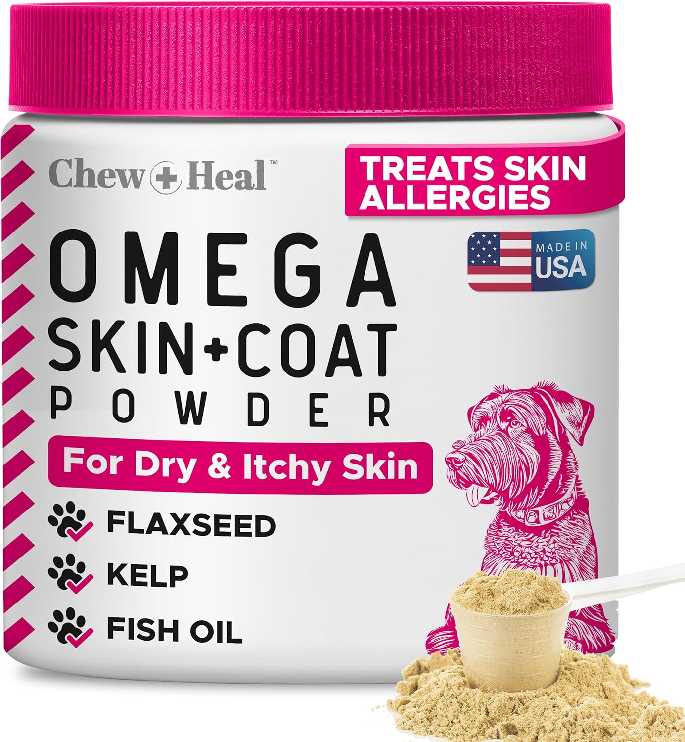 Chew + Heal Omega Skin + Coat with Flaxseed, Kelp & Omegas Powder Supplement for Dogs (5.4 oz)