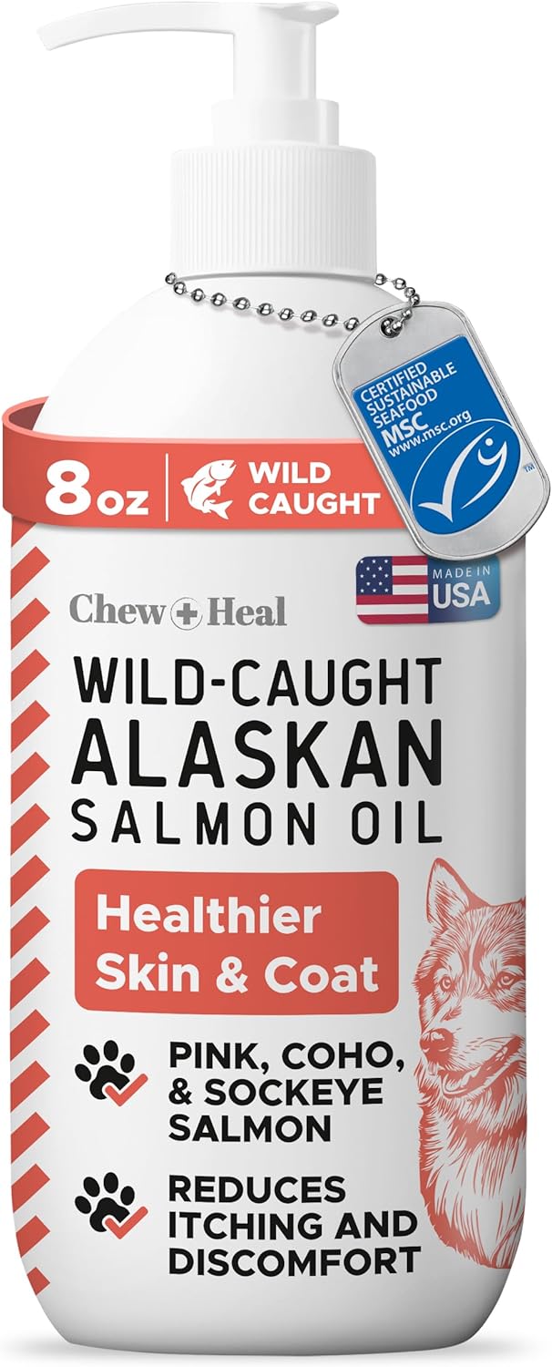 Chew + Heal MSC-Certified Pure Wild-Caught Alaskan Salmon Oil Skin & Coat Supplement for Dogs 8 oz