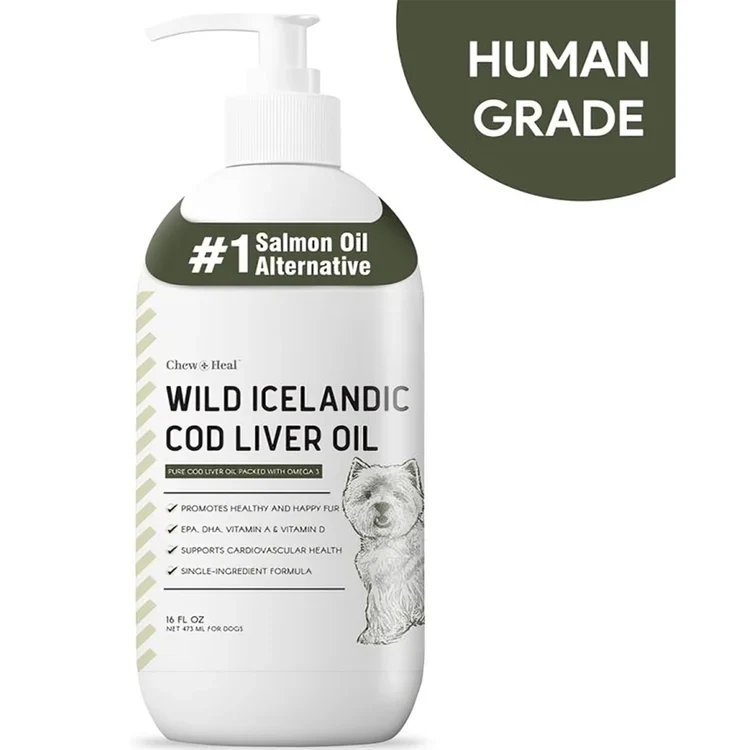 Wild-Caught Cod Liver Oil Salmon Oil Alternative Skin & Coat Liquid Supplement for Dogs - 16 oz