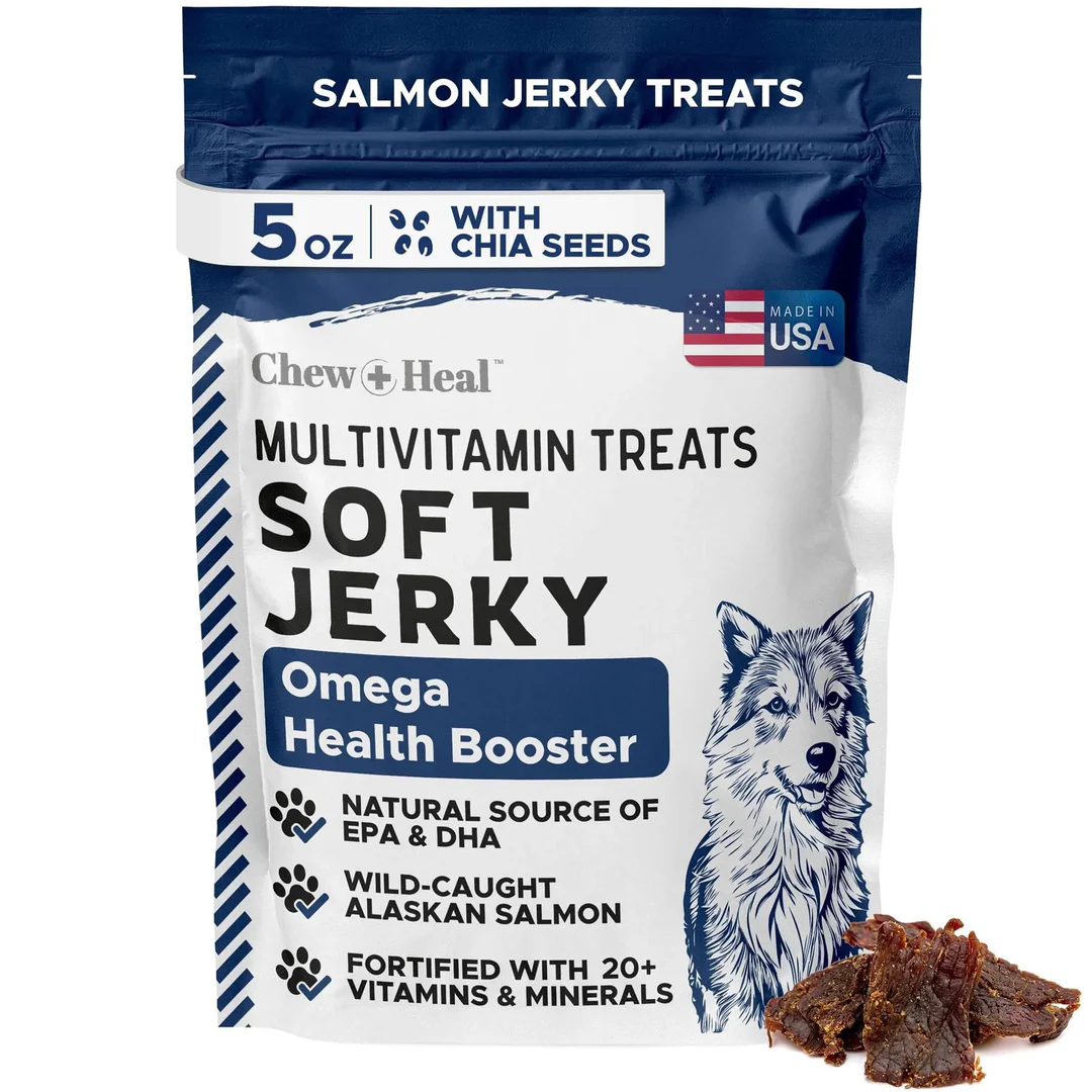 Chew + Heal Limited Ingredient Wild Alaskan Salmon Multivitamin Soft Jerky Dog Treats, 5-oz