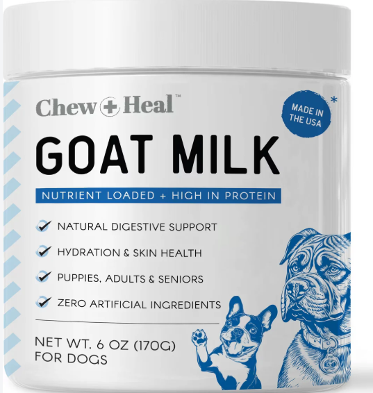Chew + Heal High Protein Goat Milk Powder Digestive Aid Supplement for Dogs, 6-oz jar