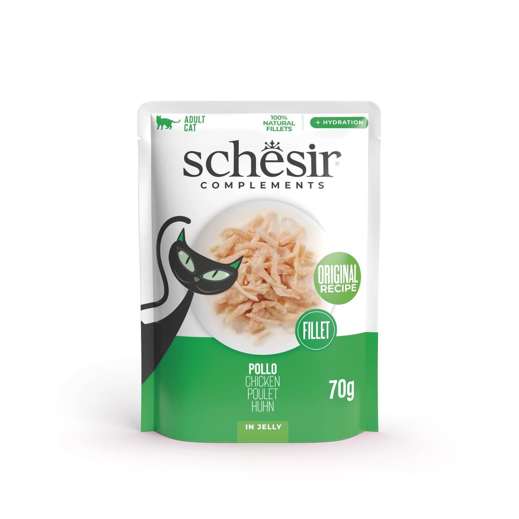 Schesir Cat Wet Food Chicken 70g – 12 Pack Pouches, Complements in Jelly
