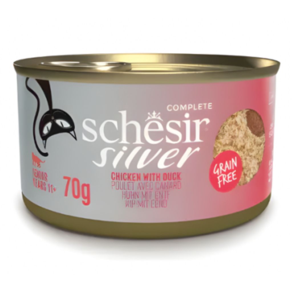 Schesir Silver Mousse & Fillets Senior Cat Wholefood Chicken with Duck 70g – Pack of 12