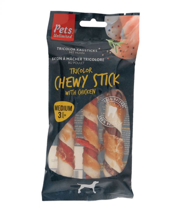 Pets Unlimited - Tricolor Chewy Sticks W Ckn M 3PCS 90G