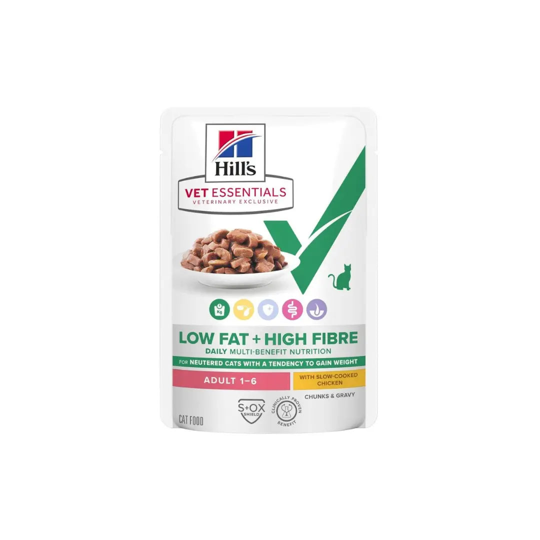 Hill's Vet Essentials Multi- Benefit+ Weight Low fat + High Fibre Wet Cat Food with Slow-cooked Chicken 85g