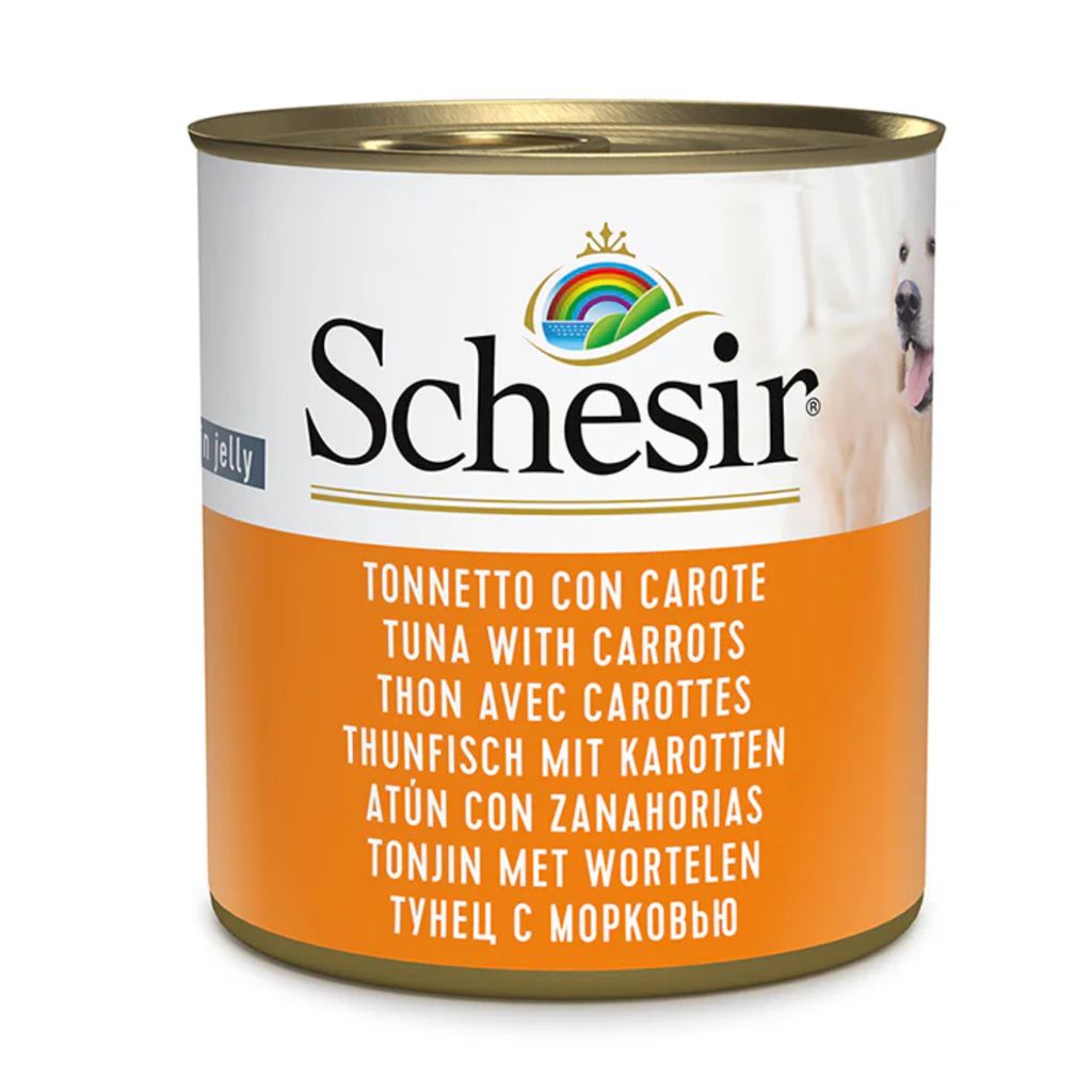 Schesir Dog Wet Food in Jelly – Tuna & Carrot, 285g Can, 16-Pack | Healthy & Natural Dog Meal