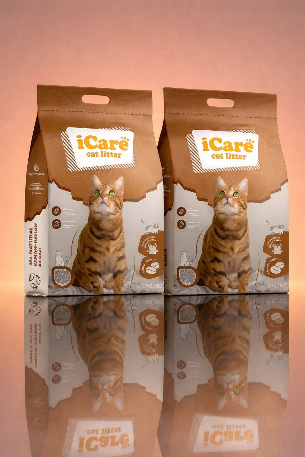 2PCs iCare Bentonite Cat Litter – Natural, Safe & Odor-Free [ Coffee ] -25L
