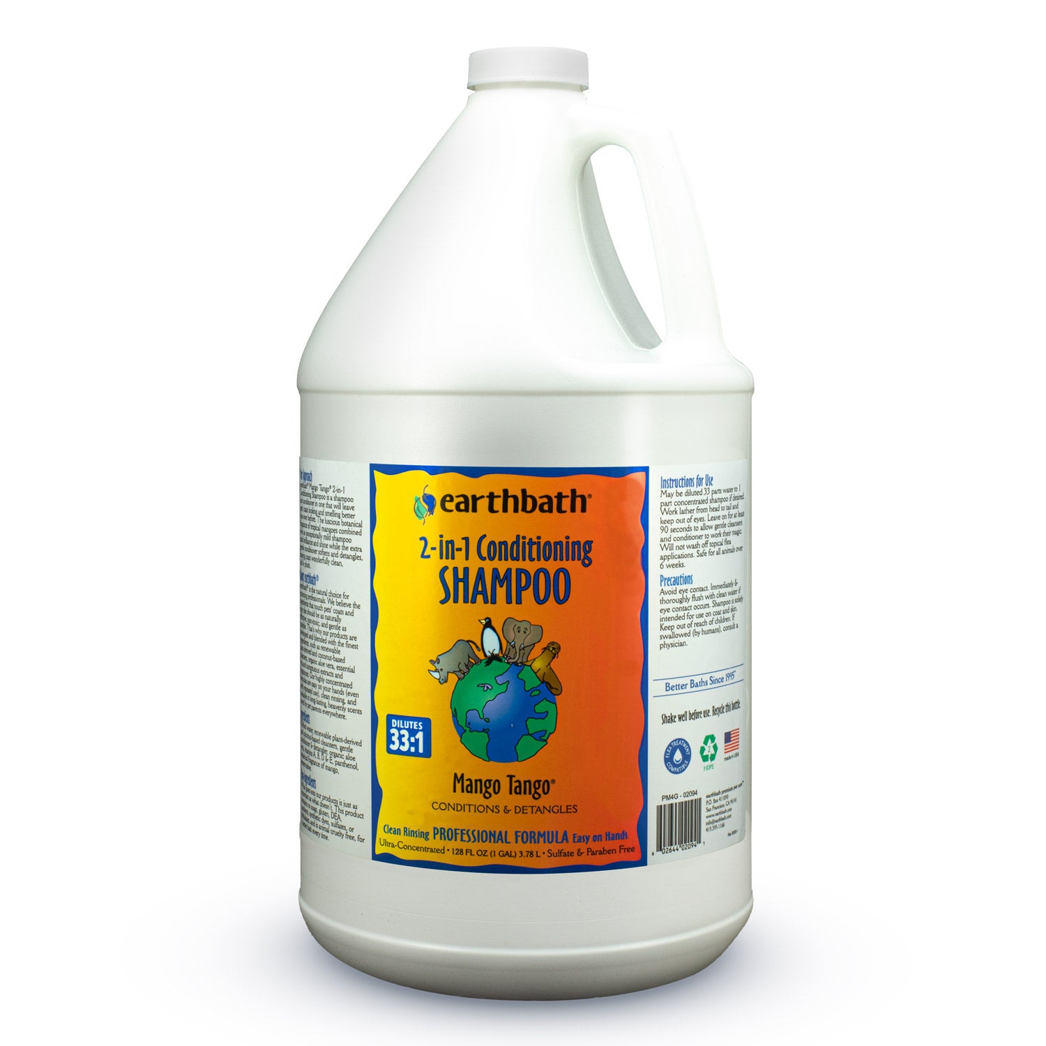 earthbath® 2-in-1 Conditioning Shampoo, Mango Tango®, Conditions &amp; Detangles, Made in USA, 128 oz (1 Gallon)