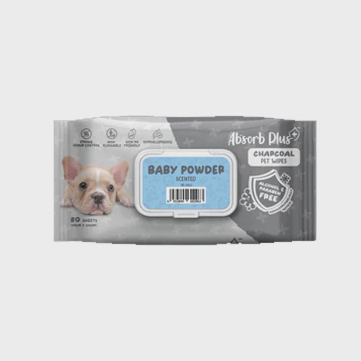 Absorb Plus Charcoal Pet Wipes Baby Powder Scented - 80 wipes