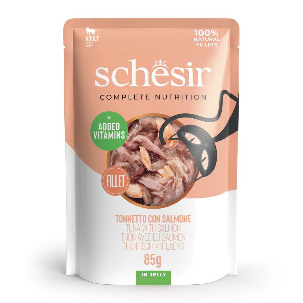 Schesir Cat Wet Food Tuna & Salmon 85g – 12 Pack Pouches, Complete & Balanced