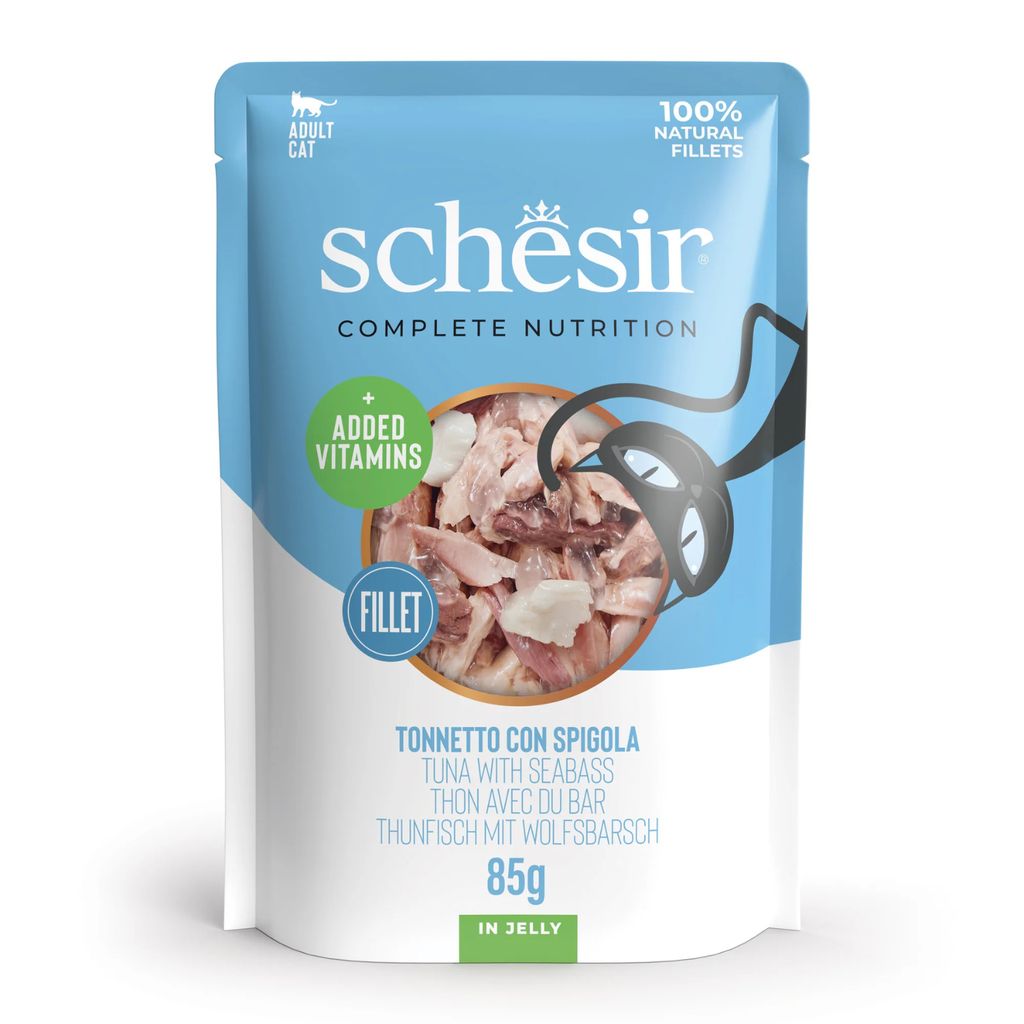 Schesir Cat Wet Food Tuna & Seabass 85g – 12 Pack Pouches, Complete & Balanced