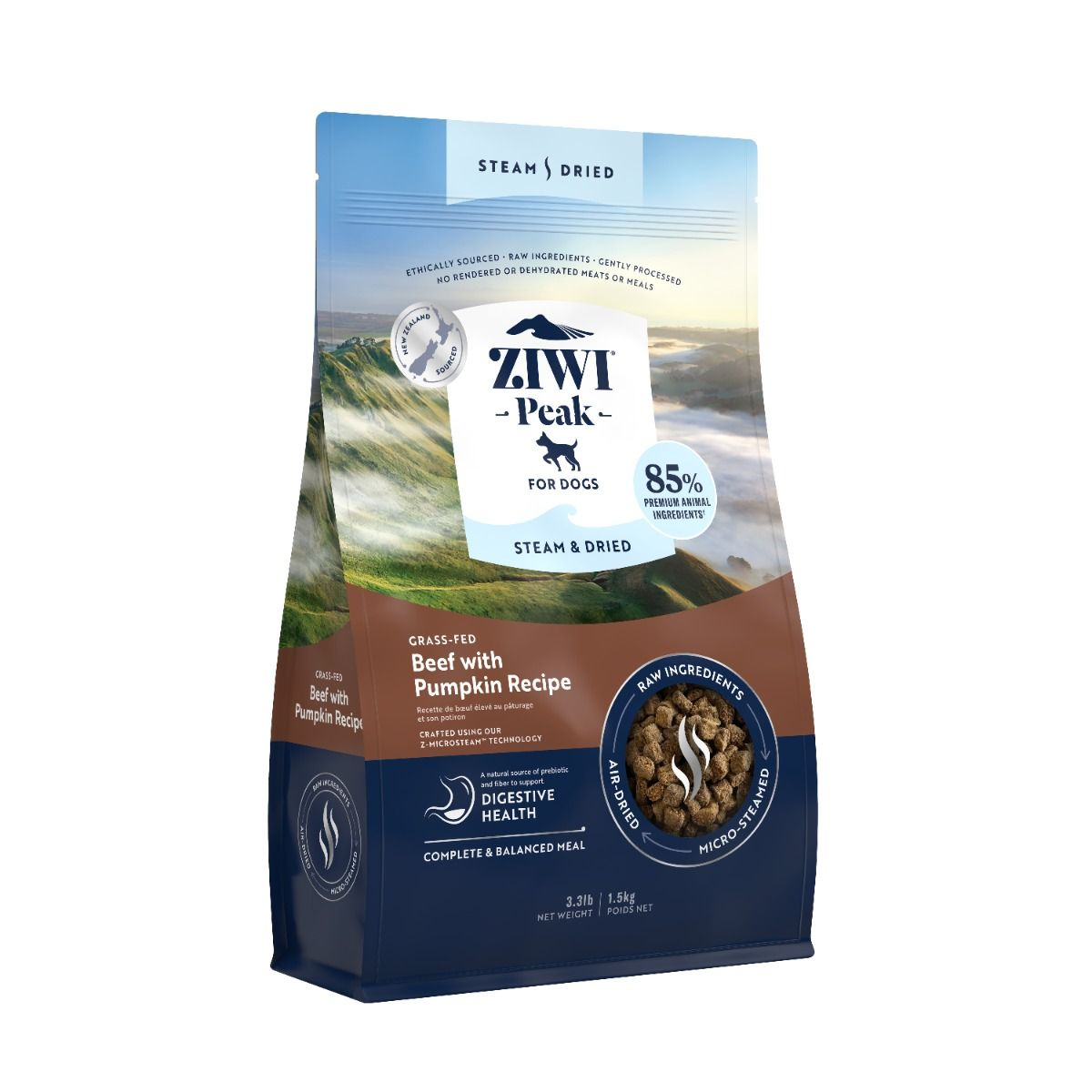 ZiwiPeak Steam & Dried Grass-Fed Beef with Pumpkin Recipe Dry Dog Food 1.5KG