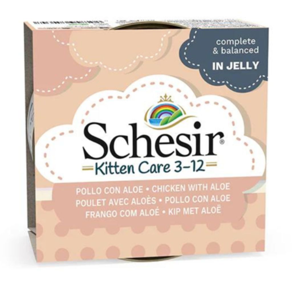 Schesir Kitten Care 3-12 Months Chicken with Aloe in Jelly 85g Can – 14 Pack