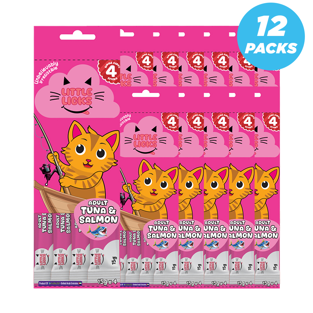 Smudges Little Licks Tuna & Salmon Creamy Bisque Treats for Adult Cat 4 x 15g- Pack of 12