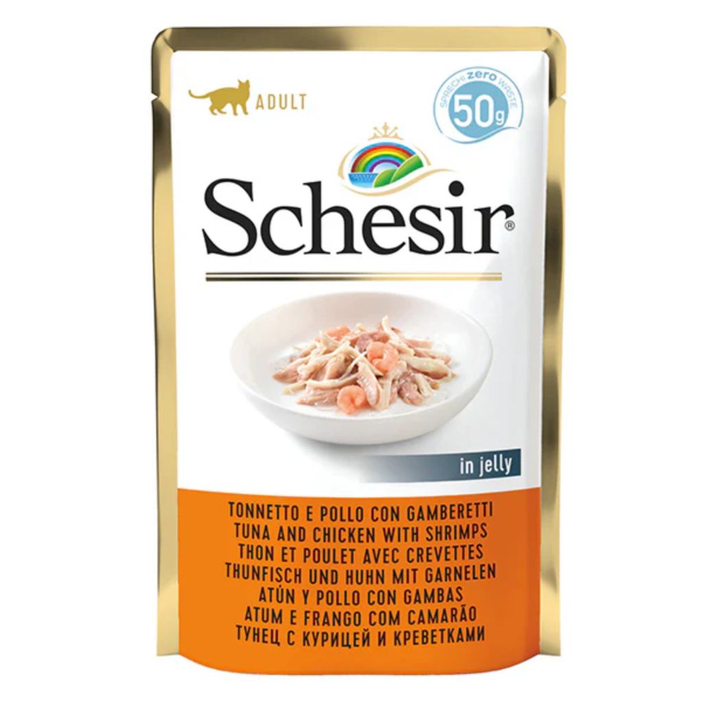Schesir Cat Wet Food Tuna with Chicken & Shrimps Pouch – 30 Pack