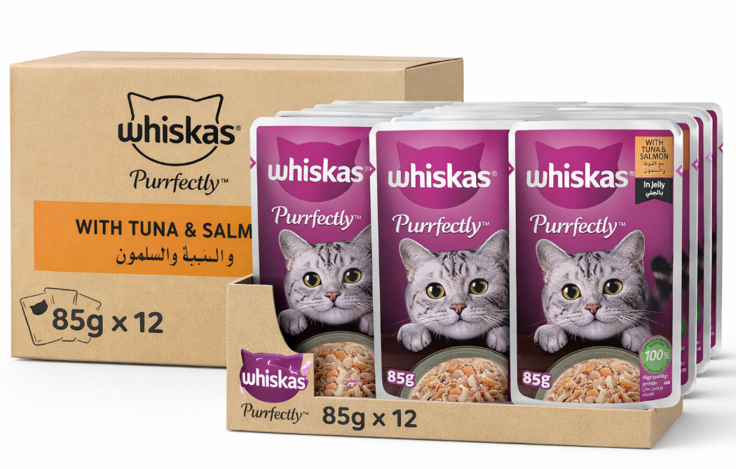 Whiskas Purrfectly Chicken Tuna & Salmon Wet Cat Food – 12X85G