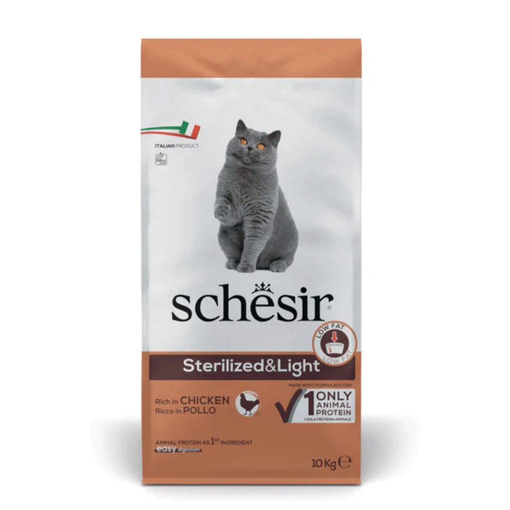 Schesir Dry Cat Food for Adult Cats Single Protein Chicken Sterilized & Light 10kg