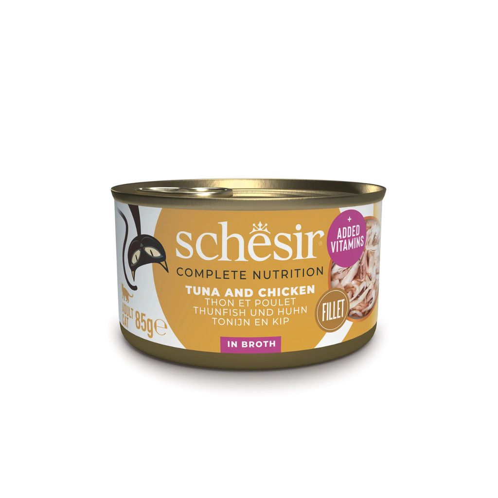 Schesir Cat Wet Food Tuna & Chicken 85g – 12 Pack Cans, Complete & Balanced in Broth
