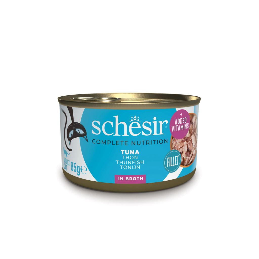 Schesir Cat Wet Food Tuna 85g – 12 Pack Cans, Complete & Balanced in Broth