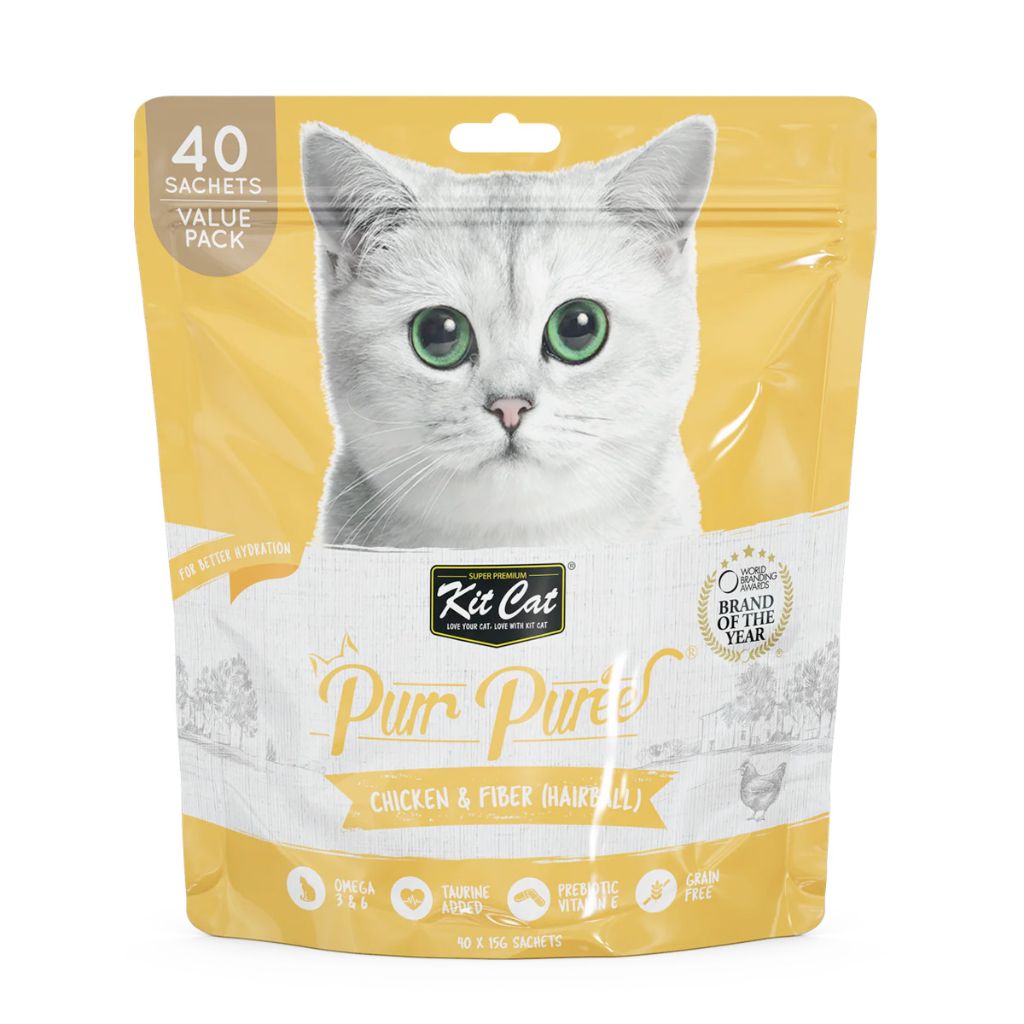 Kit Cat Purr Puree Chicken & Fiber 40 Sachets – Hairball Control Cat Treats