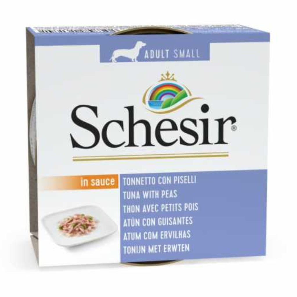 Schesir Dog Wet Food – Tuna & Peas, 85g Can, Pack of 14