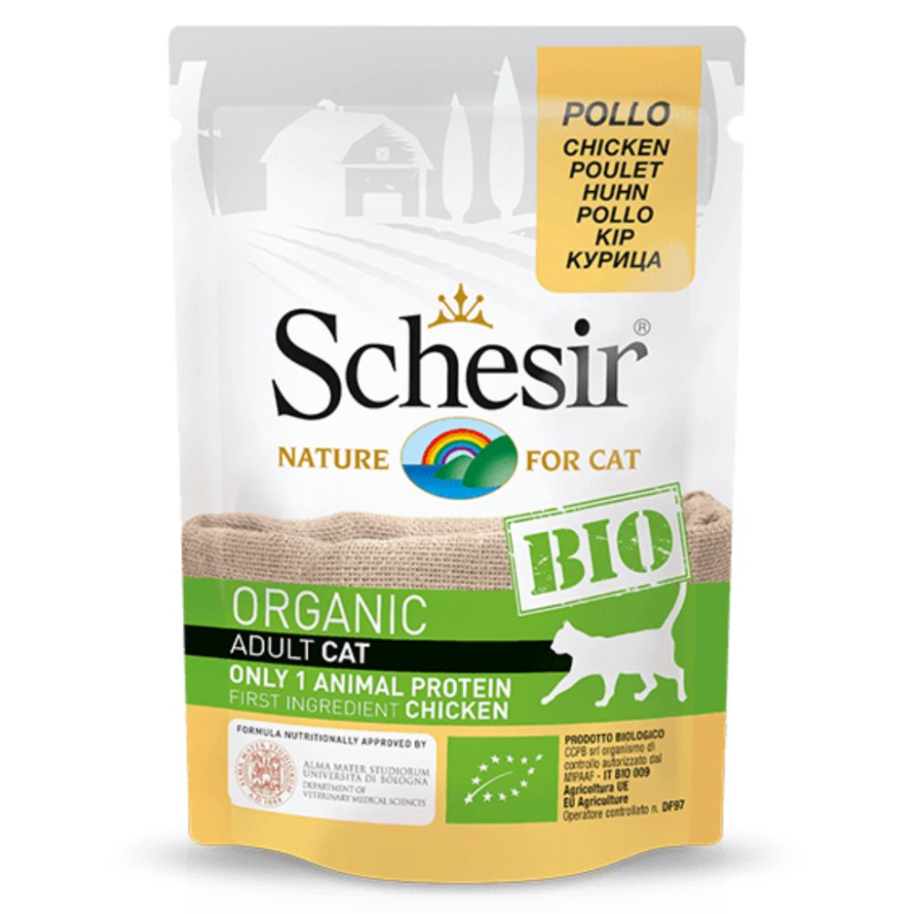 Schesir Bio Chicken Cat Food 85g – 16-Pack Organic Wet Food for Adult Cats