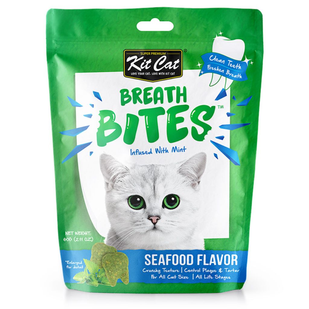 Kit Cat Breath Bites Seafoods Flavor 60g – Dental Treats for Cats Fresh Breath