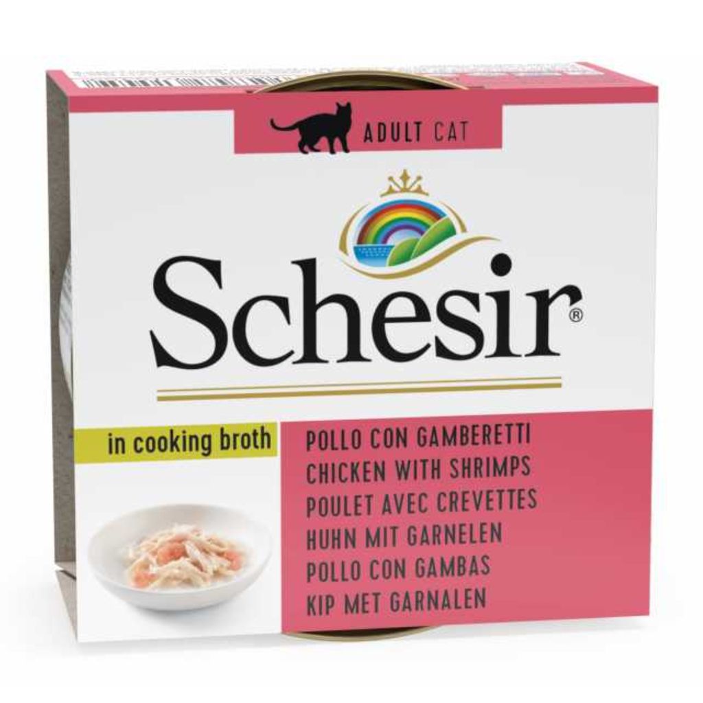 Schesir Cat Broth Wet Food Chicken with Shrimps – 14 Pack Can