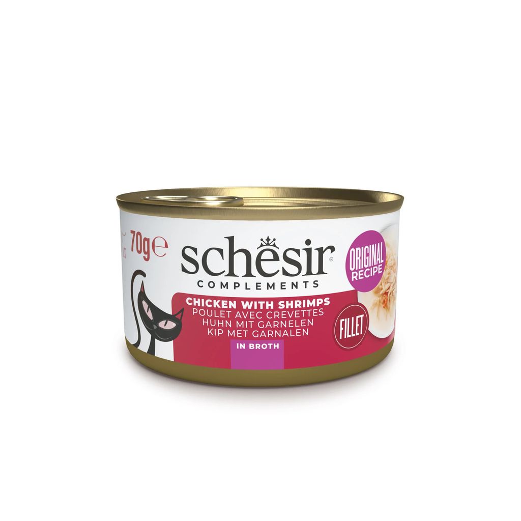 Schesir Wet Cat Food in Broth – Chicken & Shrimp 70g | 12 Pack Premium Meal