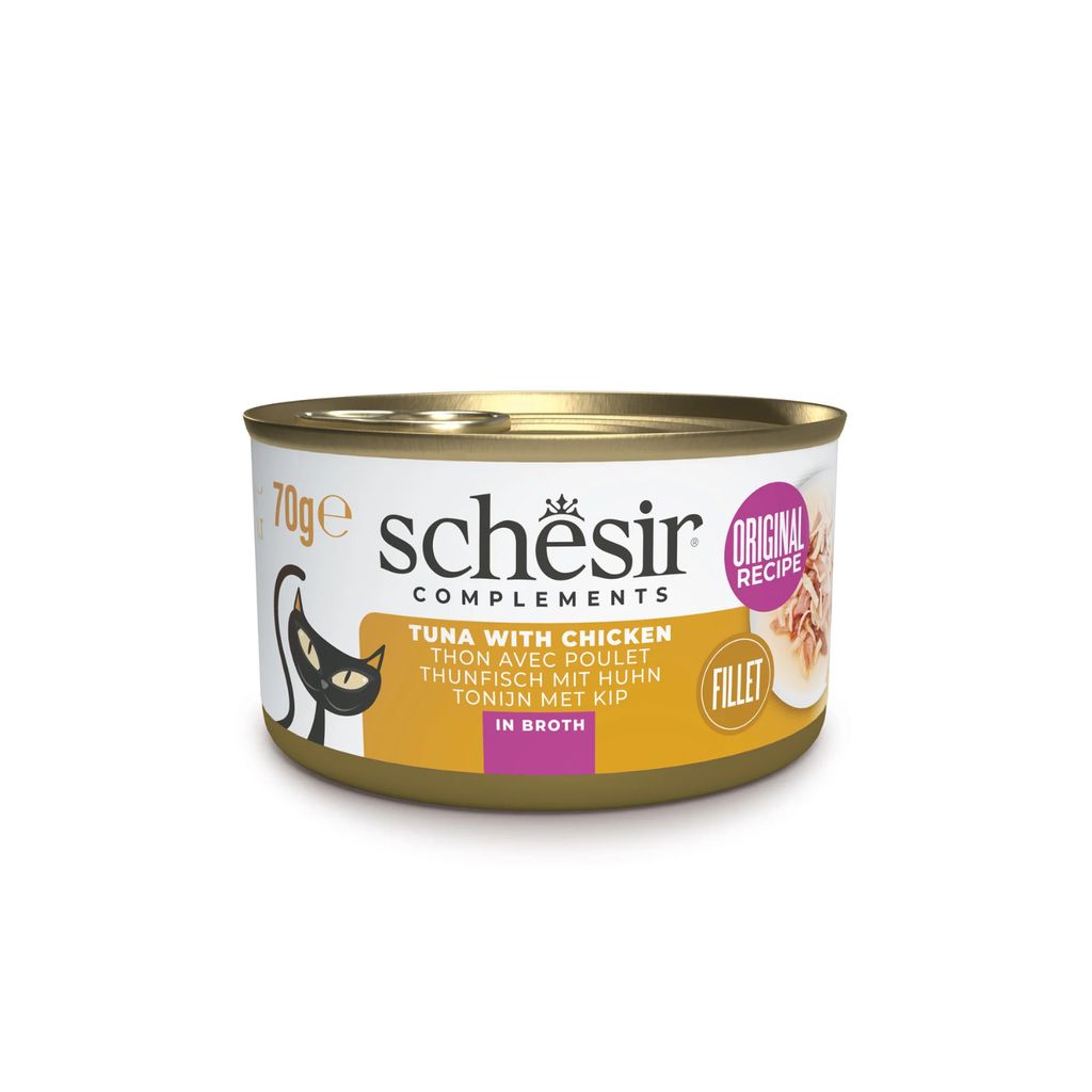 Schesir Wet Cat Food in Broth – Tuna & Chicken 70g | 12 Pack Premium Meal
