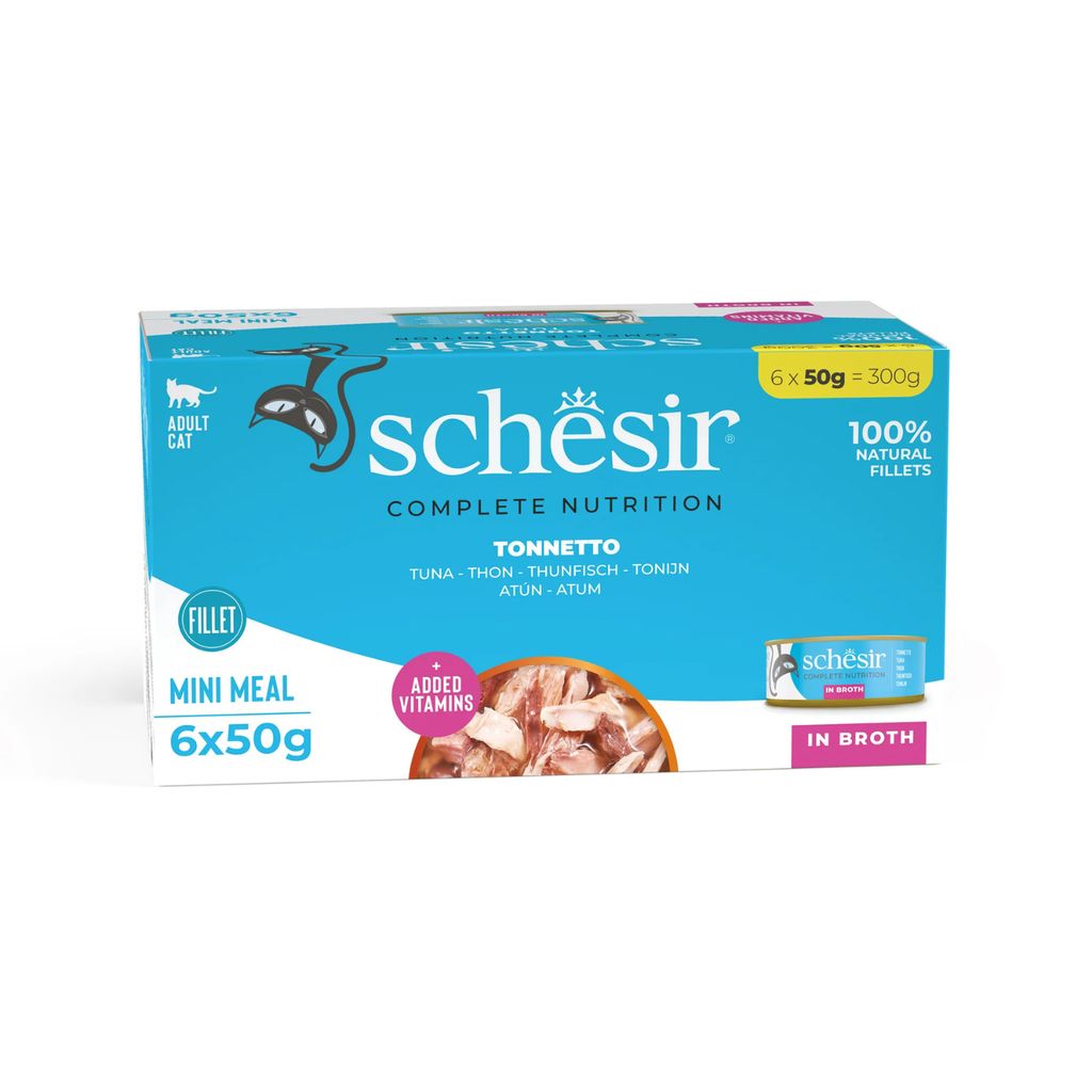 Schesir Wet Cat Food in Broth – Tuna 50g, 6 Pack | Complete & Balanced Nutrition