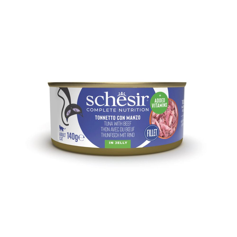 Schesir Wet Cat Food in Jelly – Tuna & Beef 140g | 8 Pack Complete Nutrition